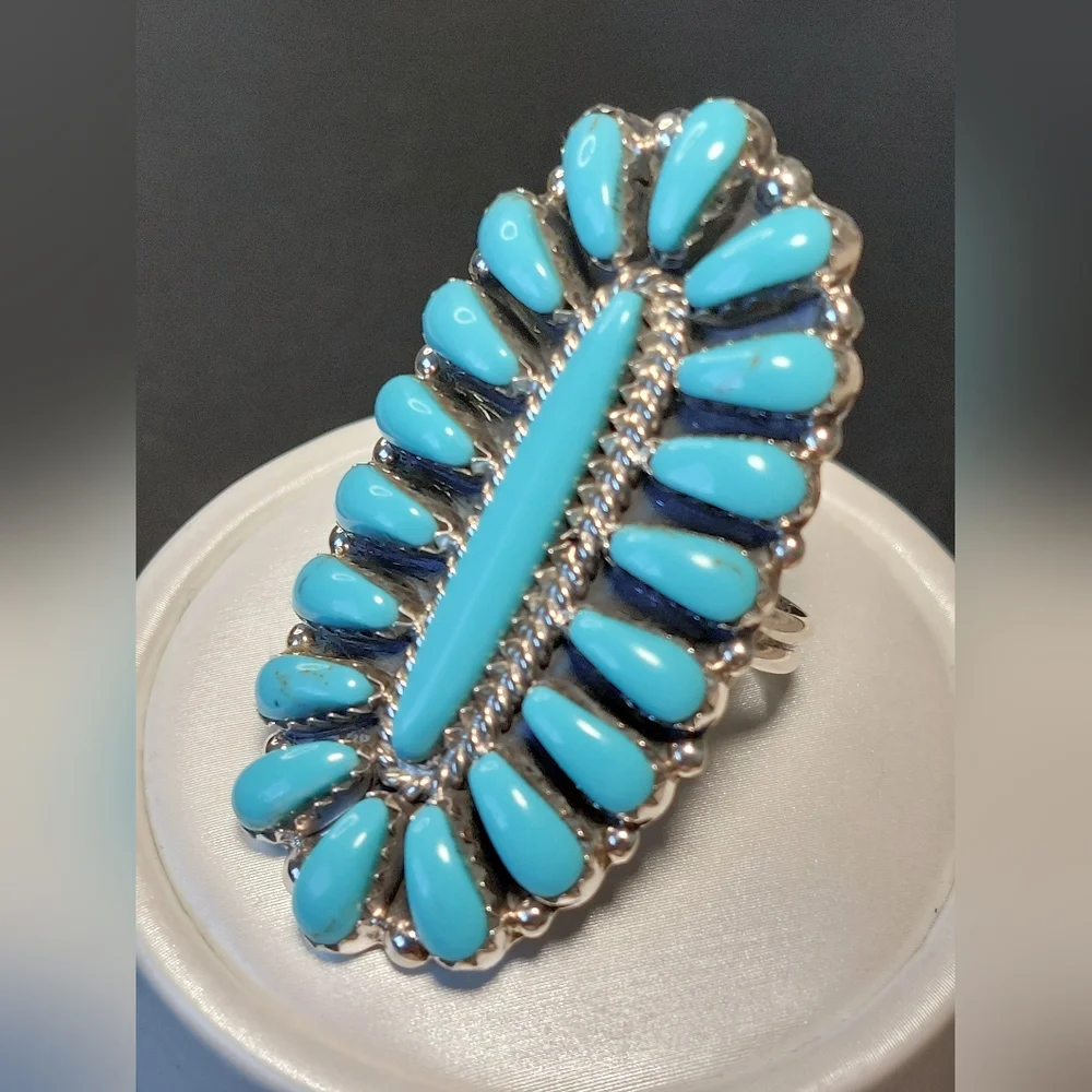 Vintage Navajo Sterling Turquoise Cluster Ring Davina Benally Size 8 - Picture 3 of 9